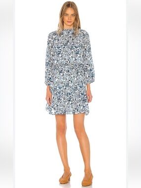 Apiece Apart Floral Navy Potpourri Victoria Mock Neck Dress Sz 2 *no slip & tie